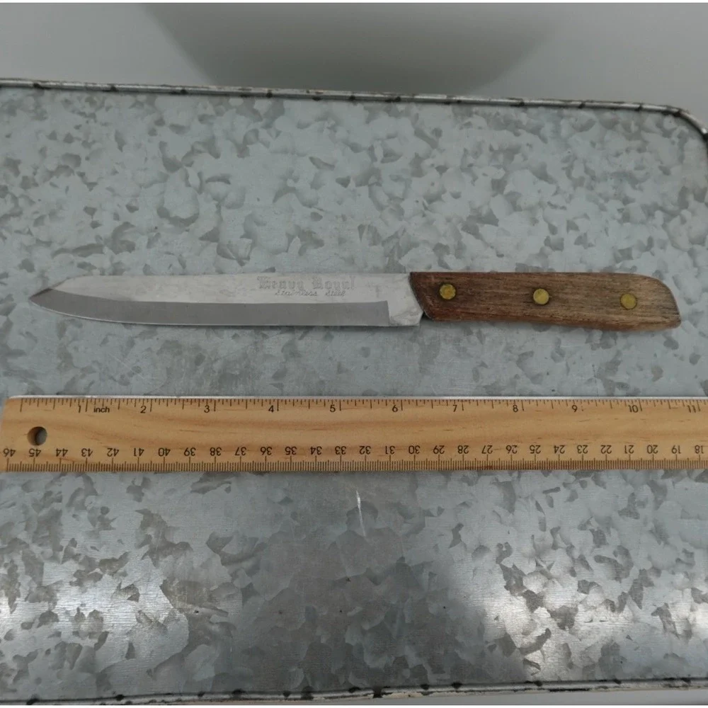 Vintage Heavy Royal Stainless Steel Utility Knife Wood Handle‎ Triple Rivet